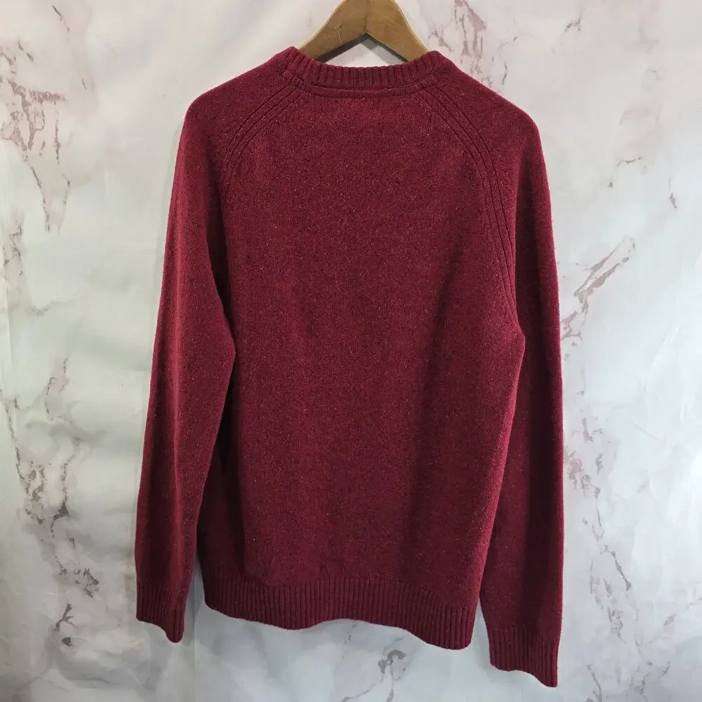 Lands End Sweater Mens Medium Red Lambswool Wool Vintage Crew Neck 90s